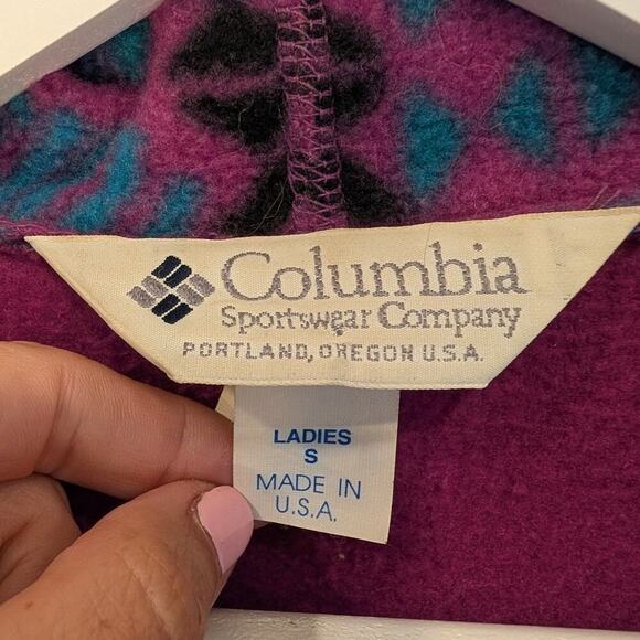 Vintage Columbia Fleece Jacket Y2K Pink Turquoise Purple Casual Layer - Size S - Picture 9 of 10